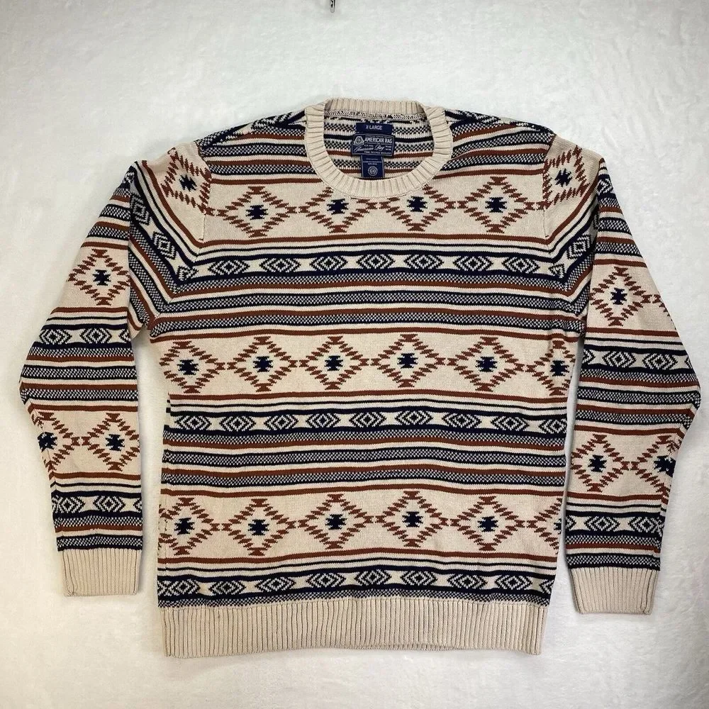 American Rag Men's Chalet Geometric Print Grandpa Cosby Pullover Sweater Sz XL